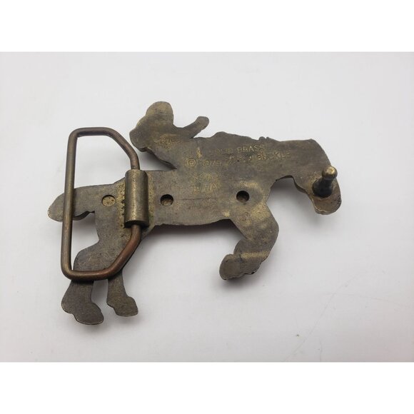 Brass Baron Buckle Cowboy Bucking Bronco Belt Buckle 1979 Taiwan - Picture 3 of 4